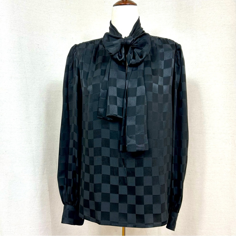 SAINT LAURENT Paris Authentic Vintage Black Tie Neck Blouse Size 36